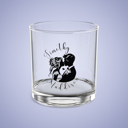 Bride & Groom In Love Personalized Wedding Engagement Rocks Glass Black