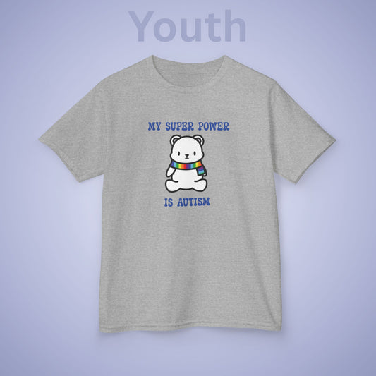 Polar Bear Autism is My Super Power Graphic Autism Awareness Cotton Youth T Shirt