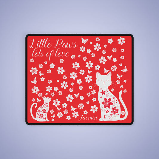 Little Paw Lots of Love Personalized Cat XXXXL Mouse Pad with Floral Design Mothers Day Gift