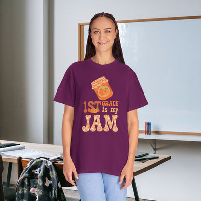 First Grade is my Jam Apricot Teacher T Shirt Comfort Colors Unisex Back to School
