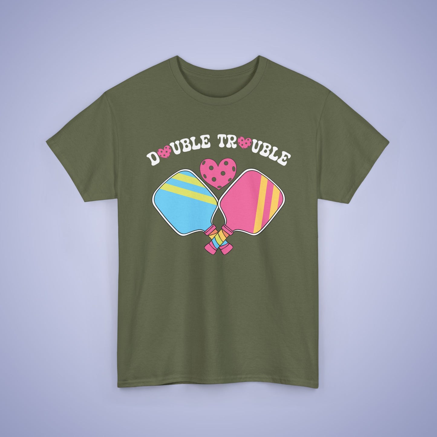 Double Trouble Pickleball T Shirt Retro Couple Matching Pink and Purple Graphic Design