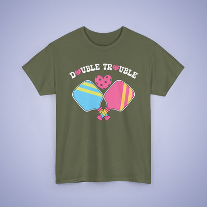 Double Trouble Pickleball T Shirt Retro Couple Matching Pink and Purple Graphic Design