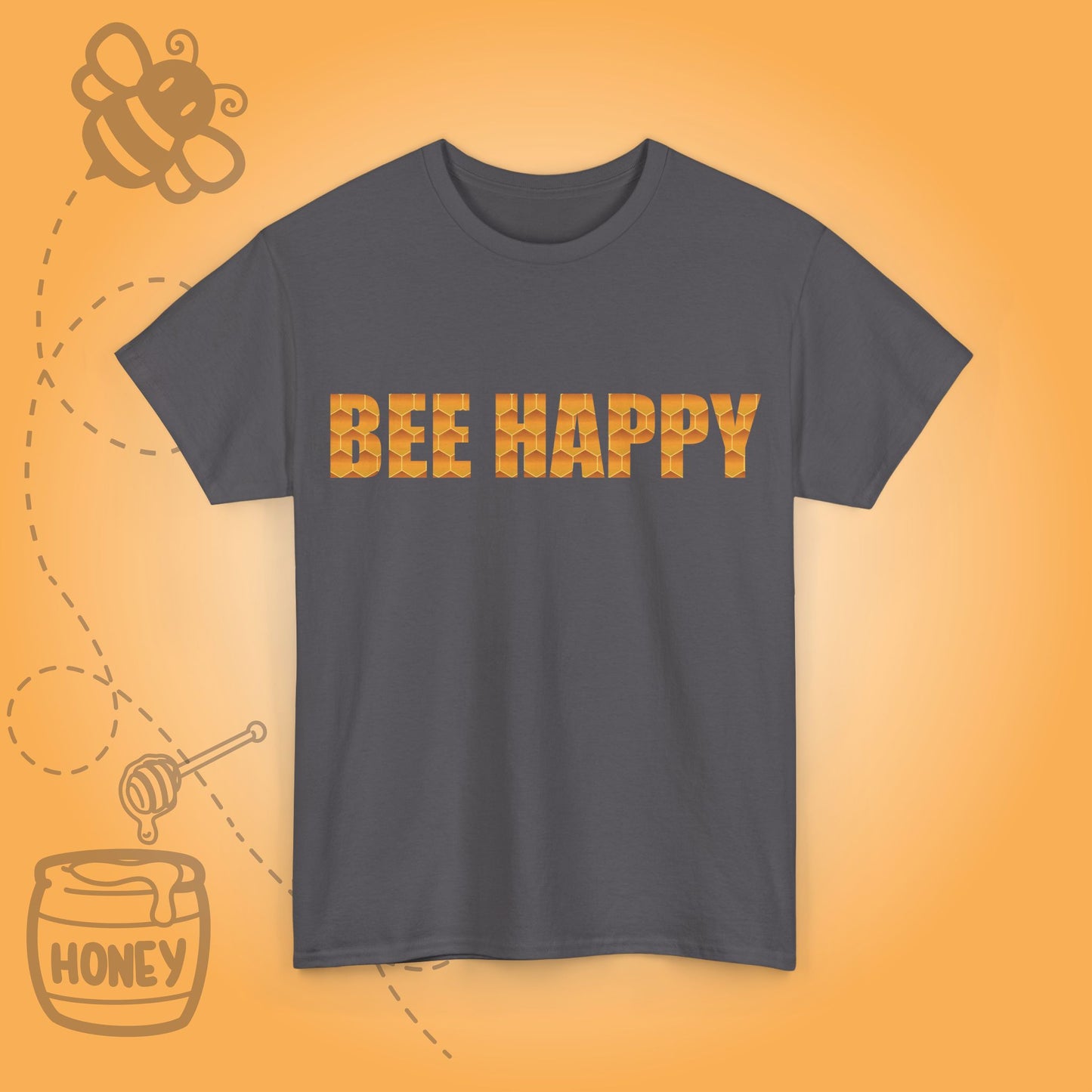 Bee Happy Sweet As Honey Honeycomb Word Art Design Tshirt