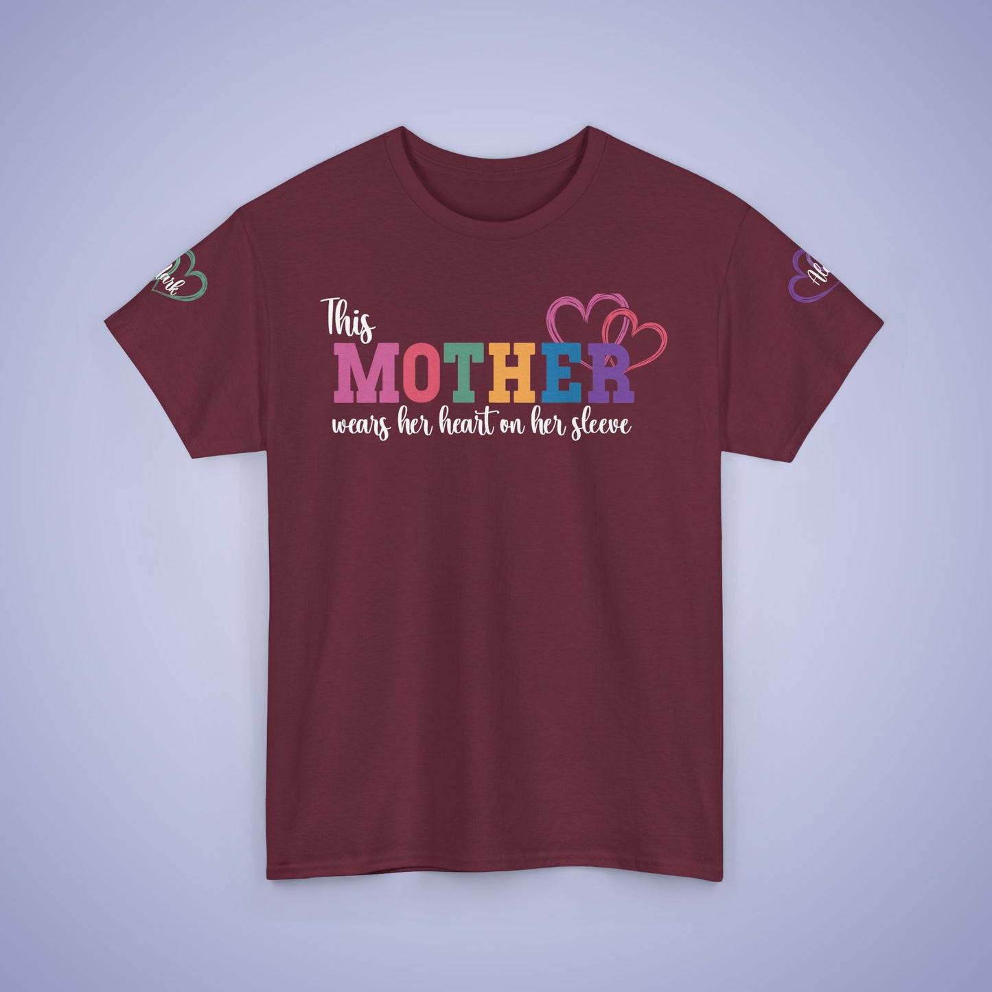 This Mother Wears Her Heart on Her Sleeve Unisex Heavy T Shirt Personalized