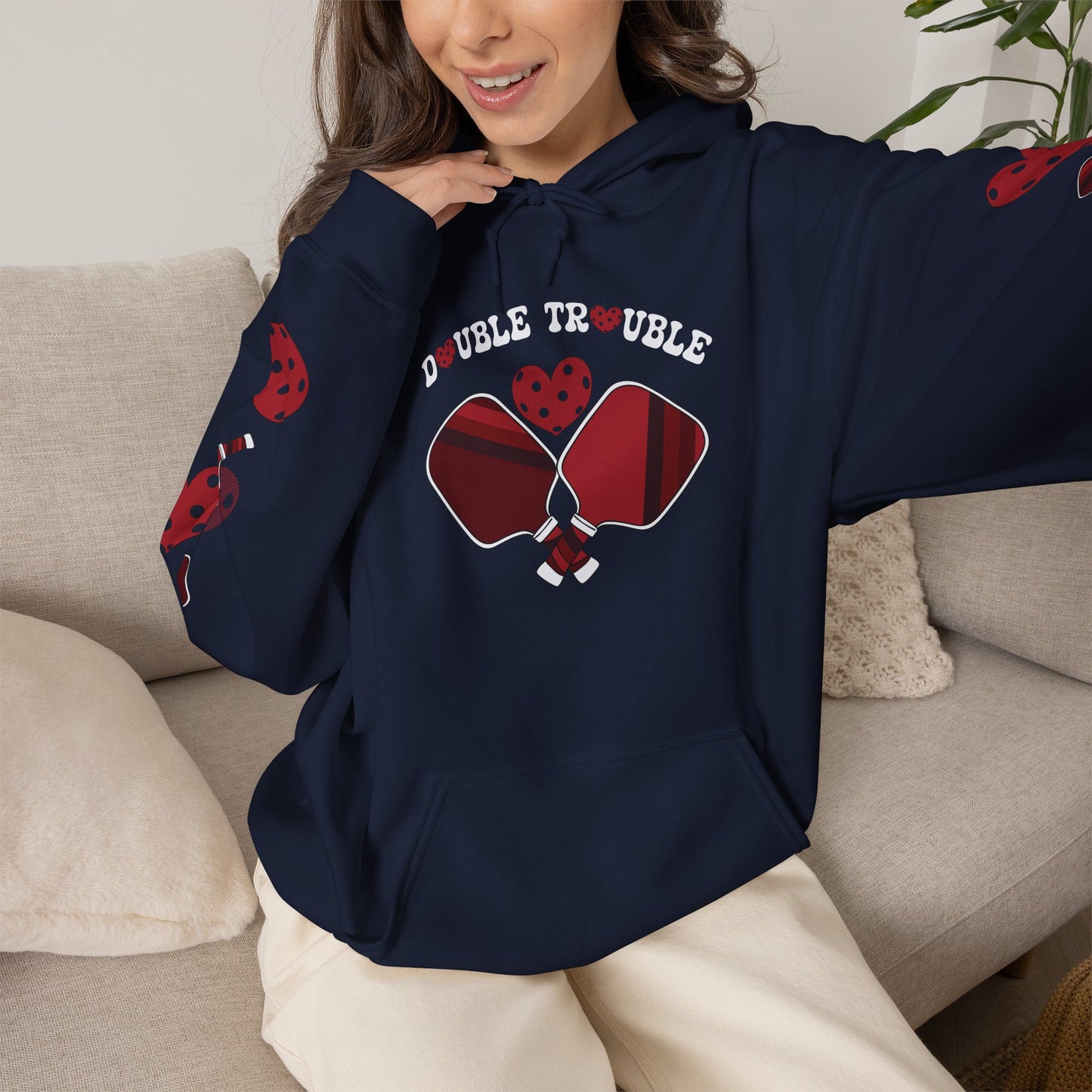 Double Trouble Pickleball Hoodie Couple Matching Team Red Graphic Design