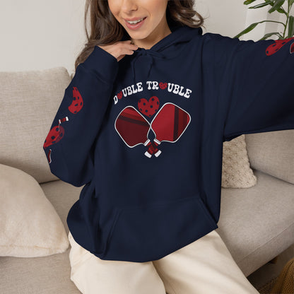 Double Trouble Pickleball Hoodie Couple Matching Team Red Graphic Design