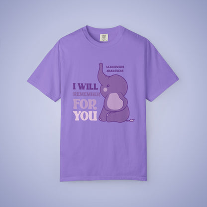 I Will Remember For You Purple Elephant Alzheimers Awareness Comfort Colors T Shirt Unisex