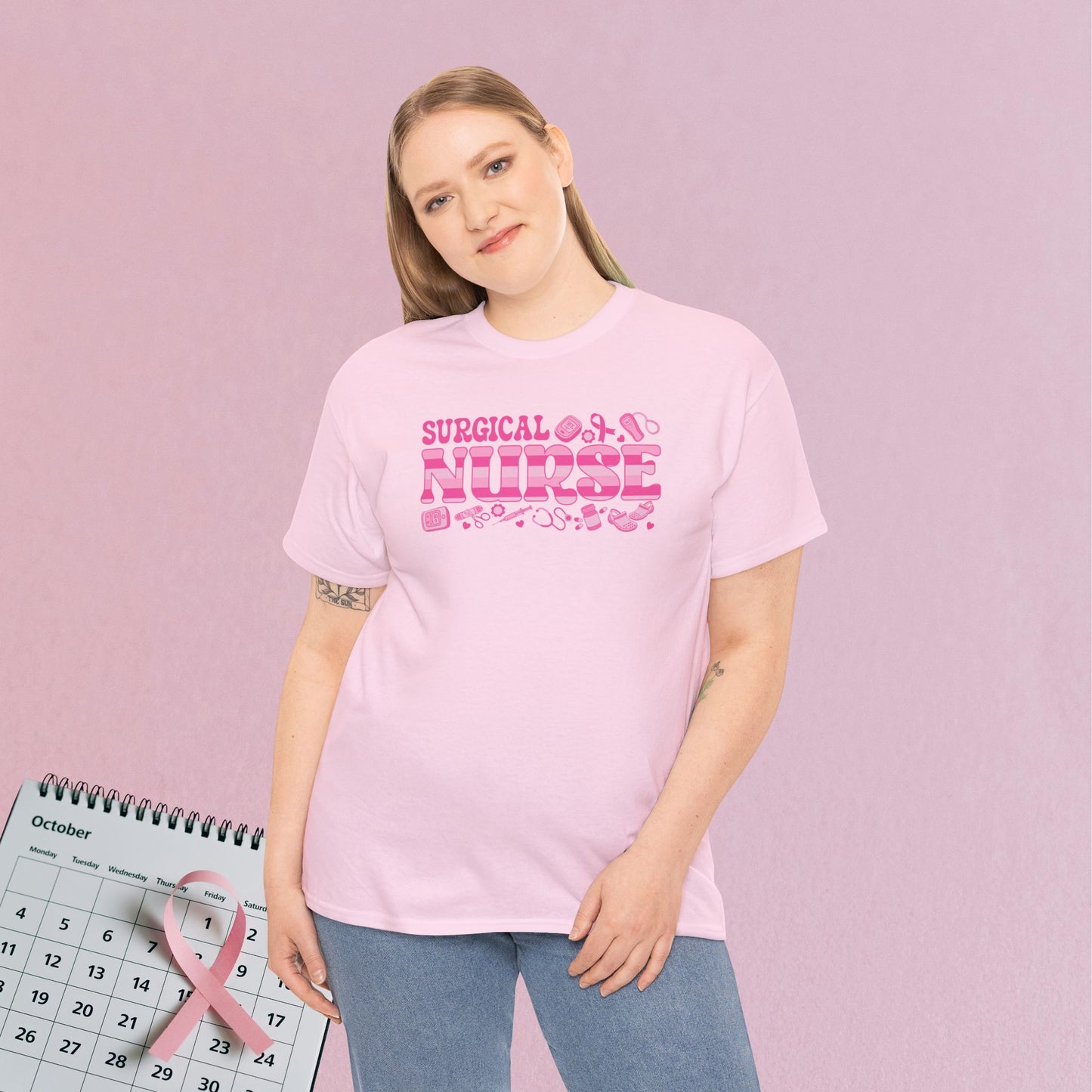 Surgical Nurse Doodle Art Breast Cancer Support Doctor Nurse Unisex T Shirt