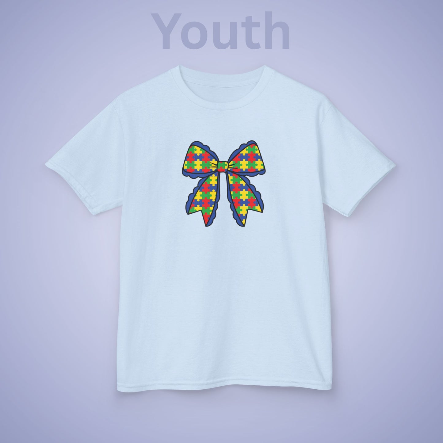 Coquette Puzzle Piece Bow Graphic Autism Awareness Cotton Youth T Shirt