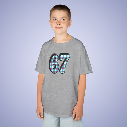 Checkered Pattern 67 Tee Fun Trending Kids Cotton T Shirt Six Seven Youth