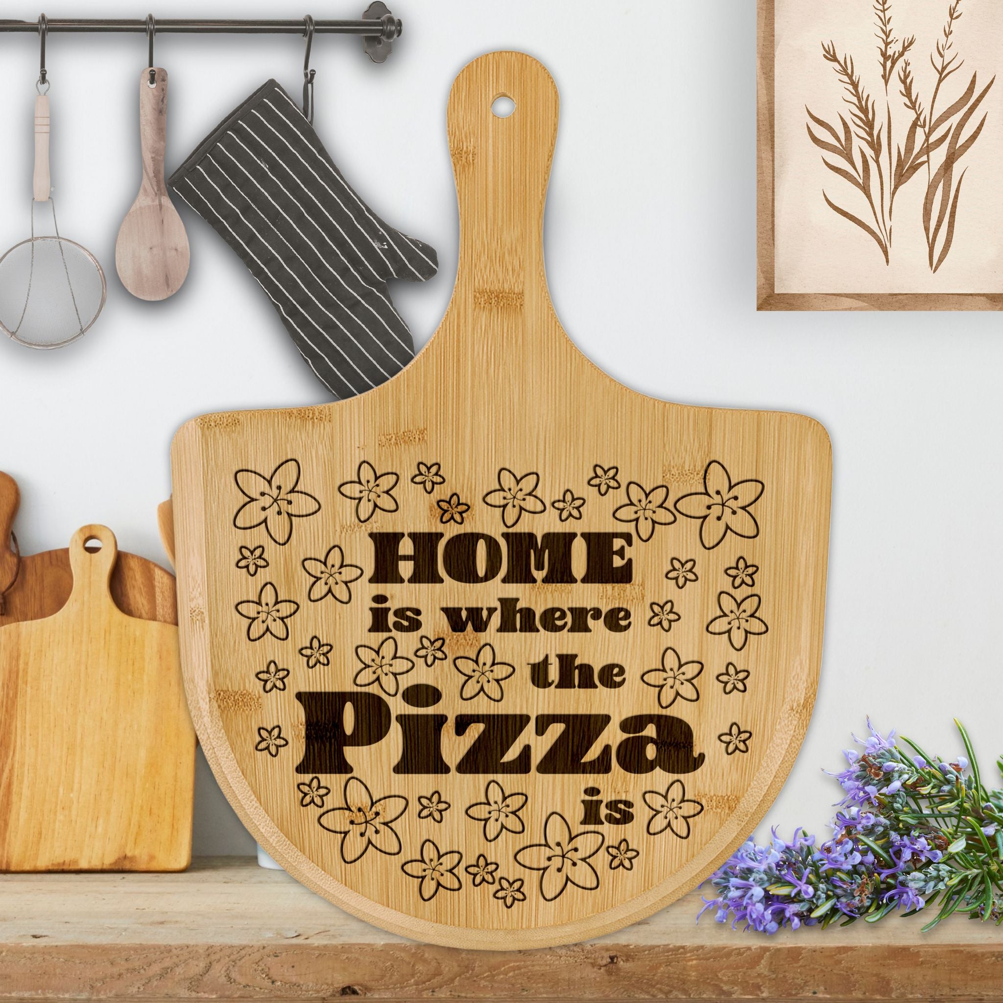 Home is Where the Pizza Is Engraved Bamboo Pizza Board House Warming Gift