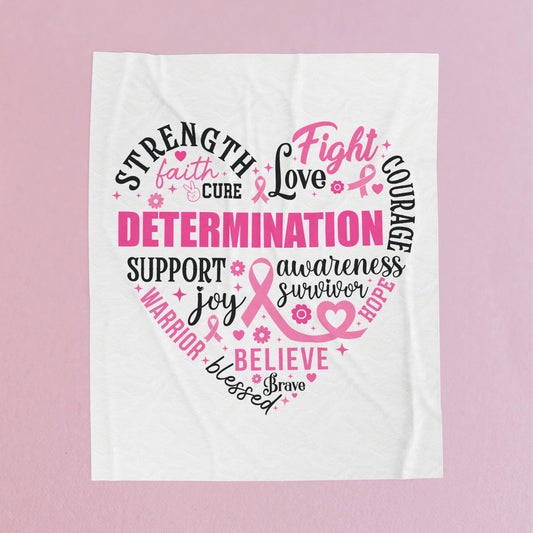 Heart Full of Fight Breast Cancer Awareness White Velveteen Plush Blanket 3 Sizes Chemotherapy Gift