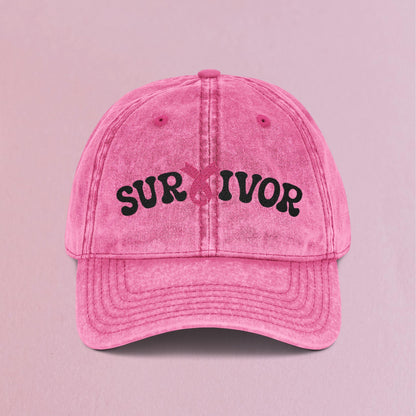 Survivor Embroidered Breast Cancer Awareness Unisex Distressed Cap Gift Pink