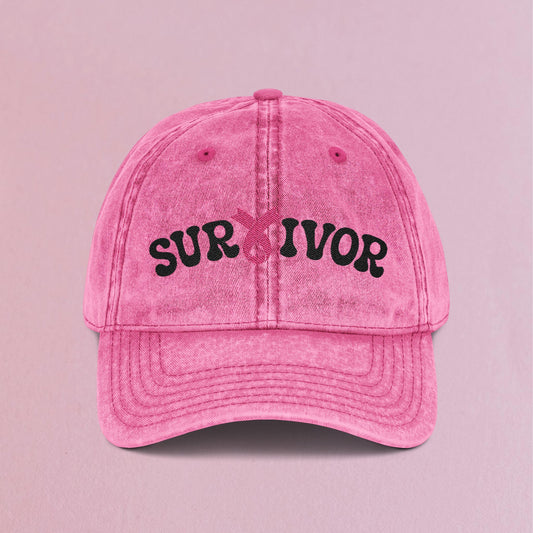 Survivor Embroidered Breast Cancer Awareness Unisex Distressed Cap Gift Pink