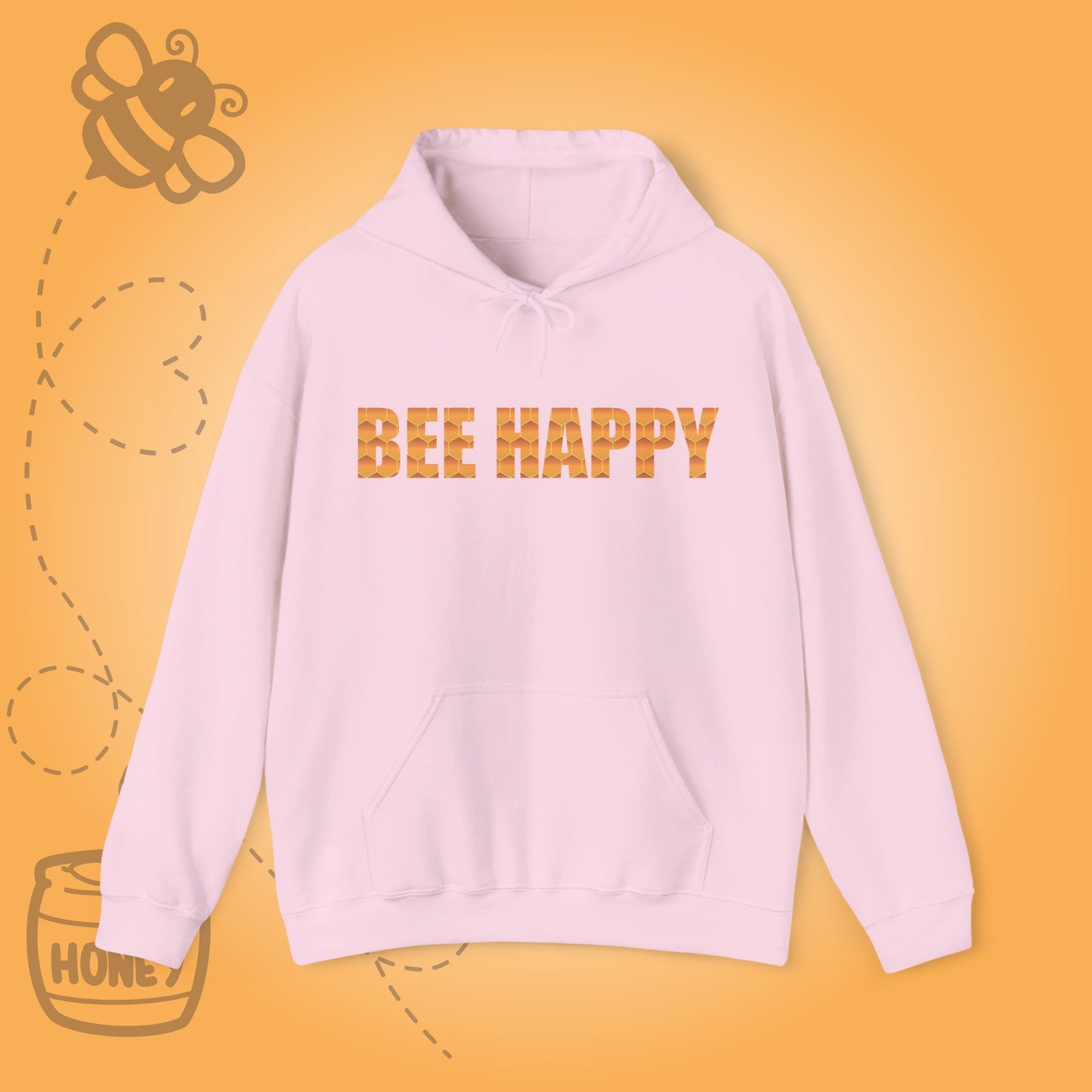 Bee Happy Sweet As Honey  Honeycomb Word Art Design Hoodie Sweatshirt