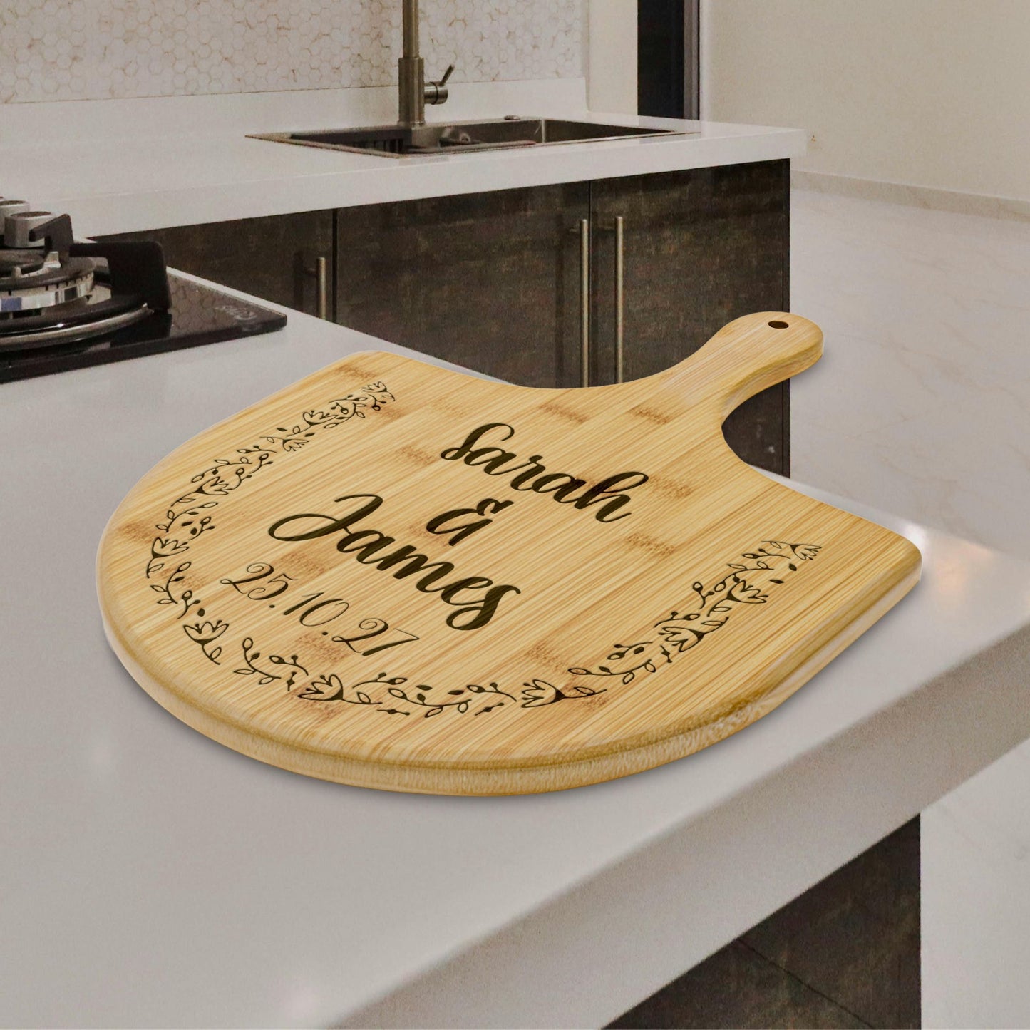 Engraved Married Couples Personalized Gift Engagement Bamboo Pizza Board