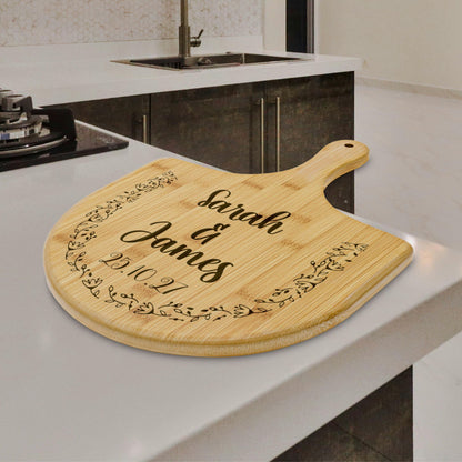 Engraved Married Couples Personalized Gift Engagement Bamboo Pizza Board