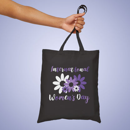 International  Womens Day Daisy Black Cotton Canvas Tote Bag