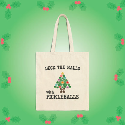 Deck the Halls with Pickleballs Pickleball Tote Bag | Christmas Cotton Gift Cream