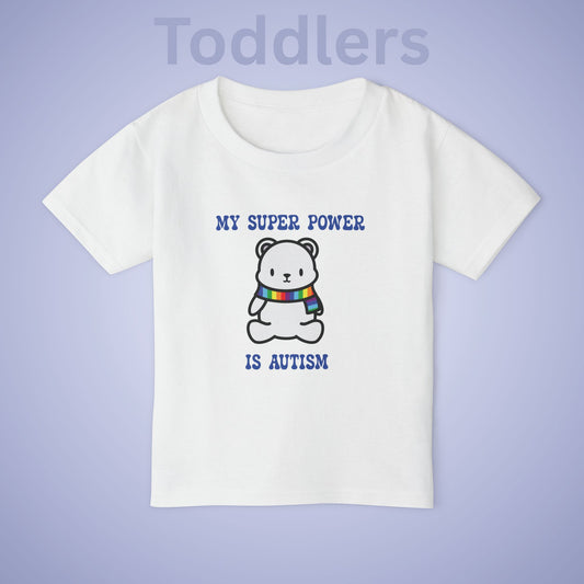 Polar Bear Autism is My Super Power Graphic Autism Awareness Cotton Toddler T Shirt
