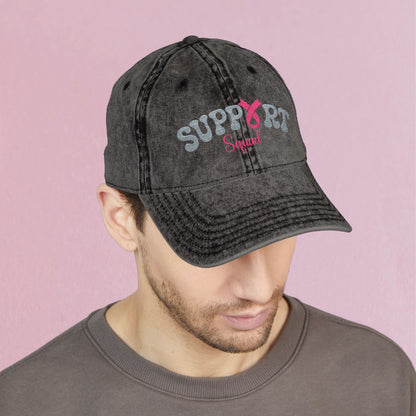 Support Squad Embroidered Breast Cancer Awareness Unisex Distressed Cap Gift Black