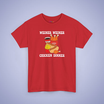 Weiner Weiner Chicken Dinner Funny Hot Dog T-Shirt | Hot Dog Lover Gift White