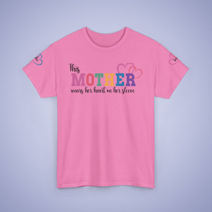 This Mother Wears Her Heart on Her Sleeve Unisex Heavy T Shirt Personalized