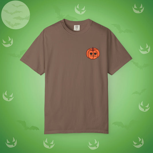 Embroidered Pocket Jackolantern Annoyed Face Halloween Pumpkin Comfort T Shirt Unisex