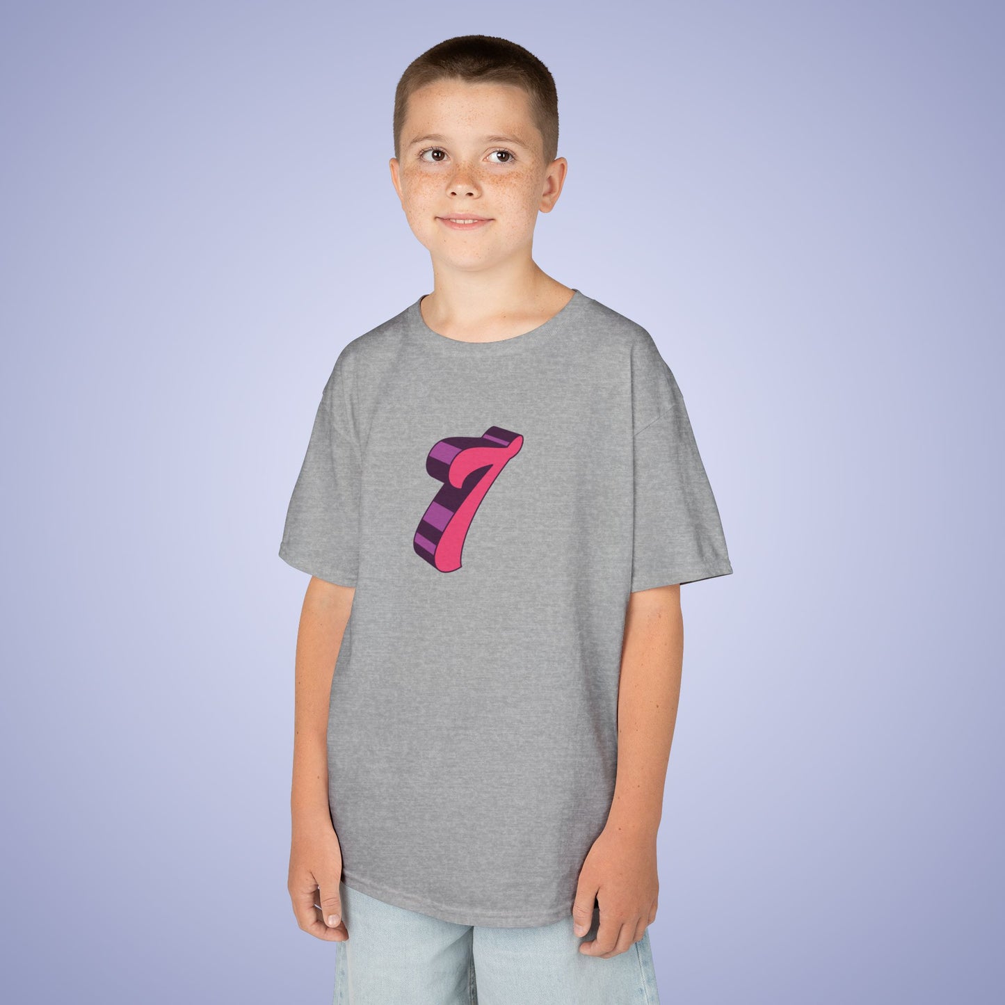 Pink Word Art 7 Tee Fun Trending Kids Cotton T Shirt Six Seven Youth