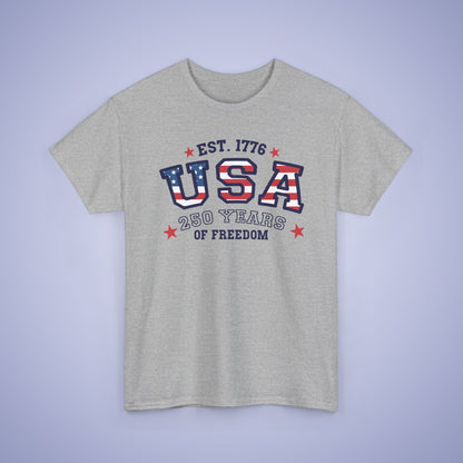 USA Word Art 250 Years of Freedom Silhouette Style USA Celebration Unisex T Shirt