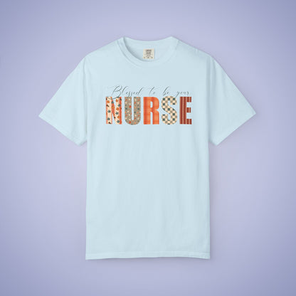 Blessed to be Your Nurse White Thanksgiving Patterned Word Art Comfort T Shirt Unisex