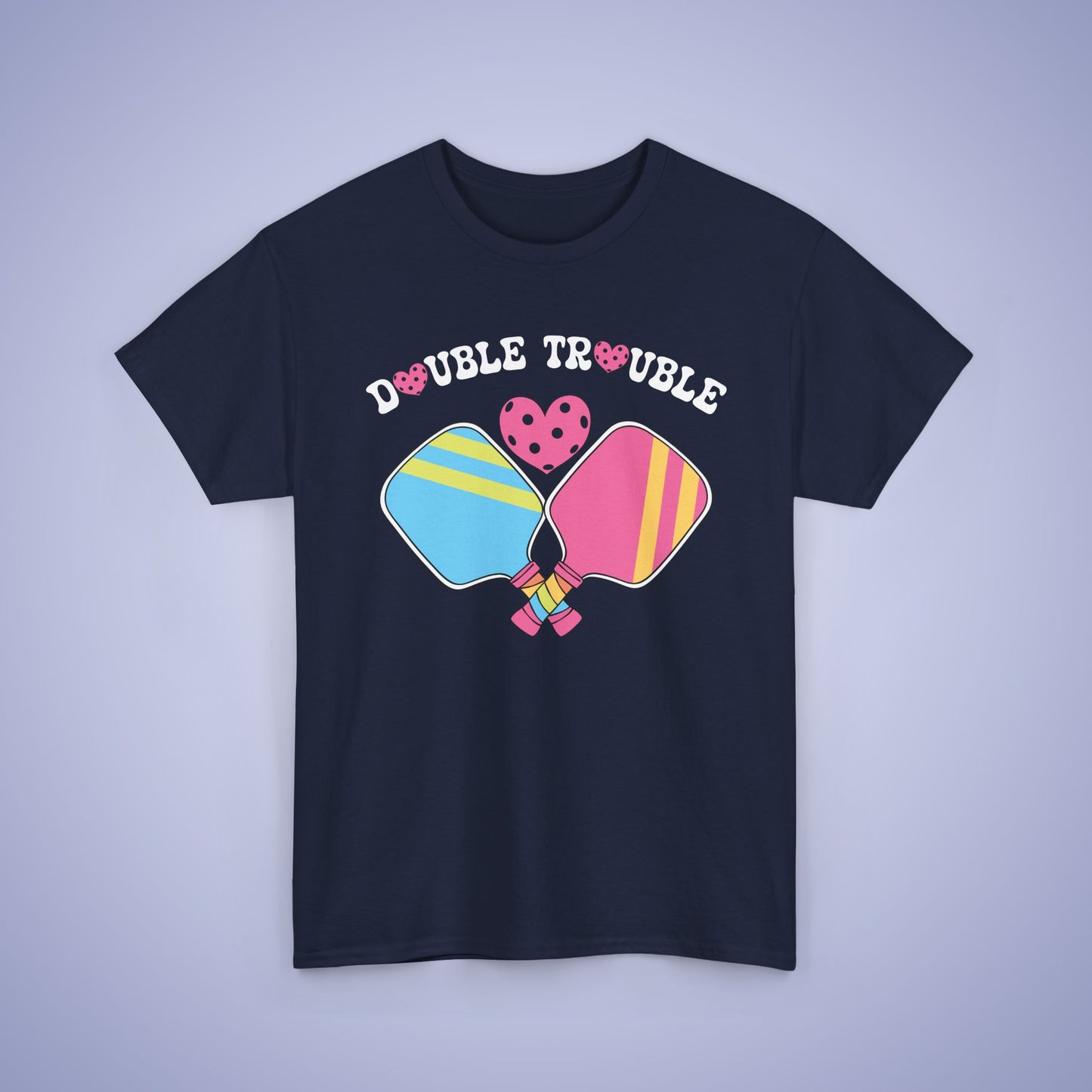 Double Trouble Pickleball T Shirt Retro Couple Matching Pink and Purple Graphic Design