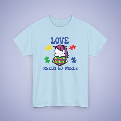 Unicorn Puzzle Heart Graphic Love Needs No Words Autism Awareness Unisex T Shirt