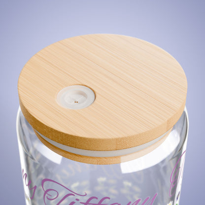 September Birthday Aster Daisy Floral Personalized Sipper Glass Bamboo Lid