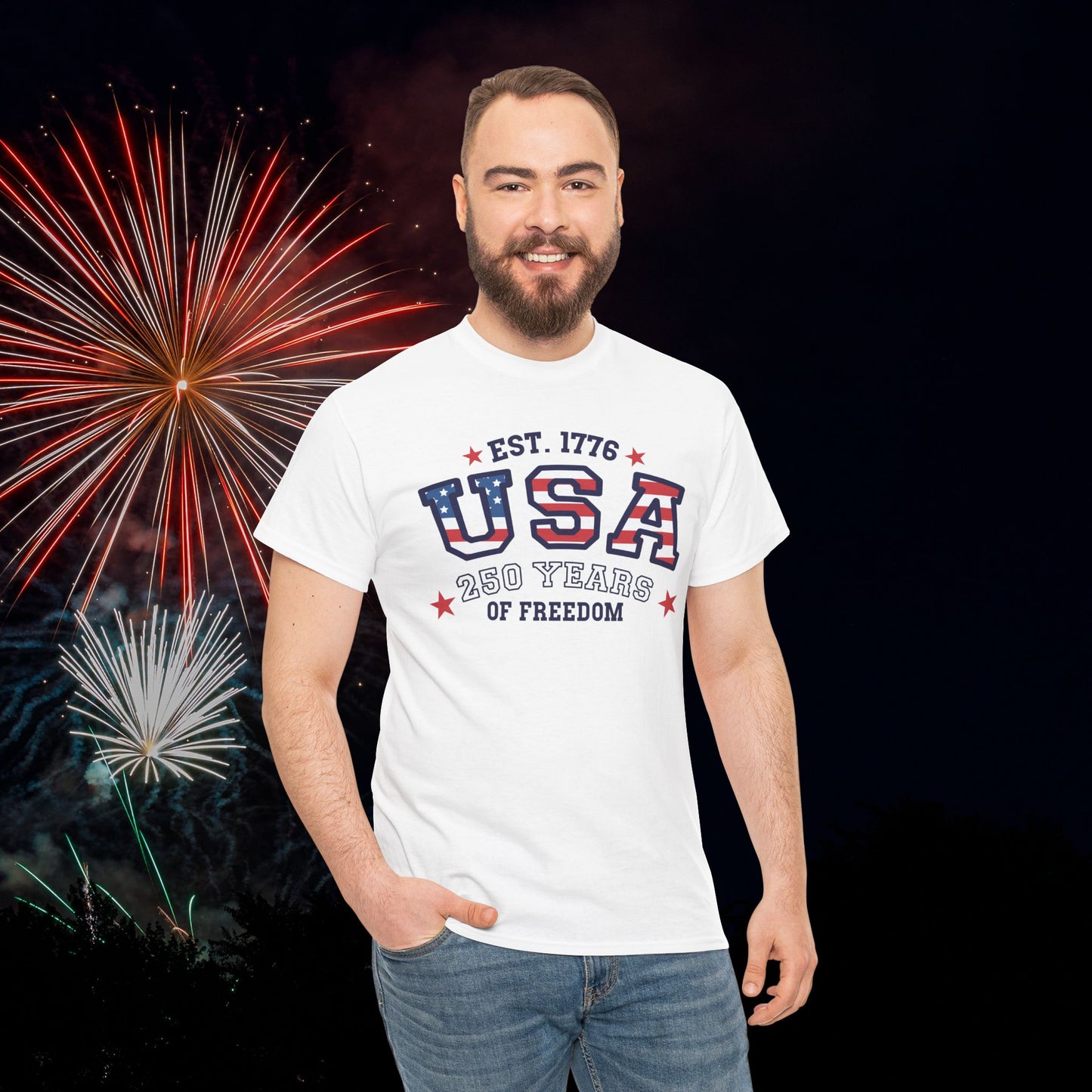 USA Word Art 250 Years of Freedom Silhouette Style USA Celebration Unisex T Shirt