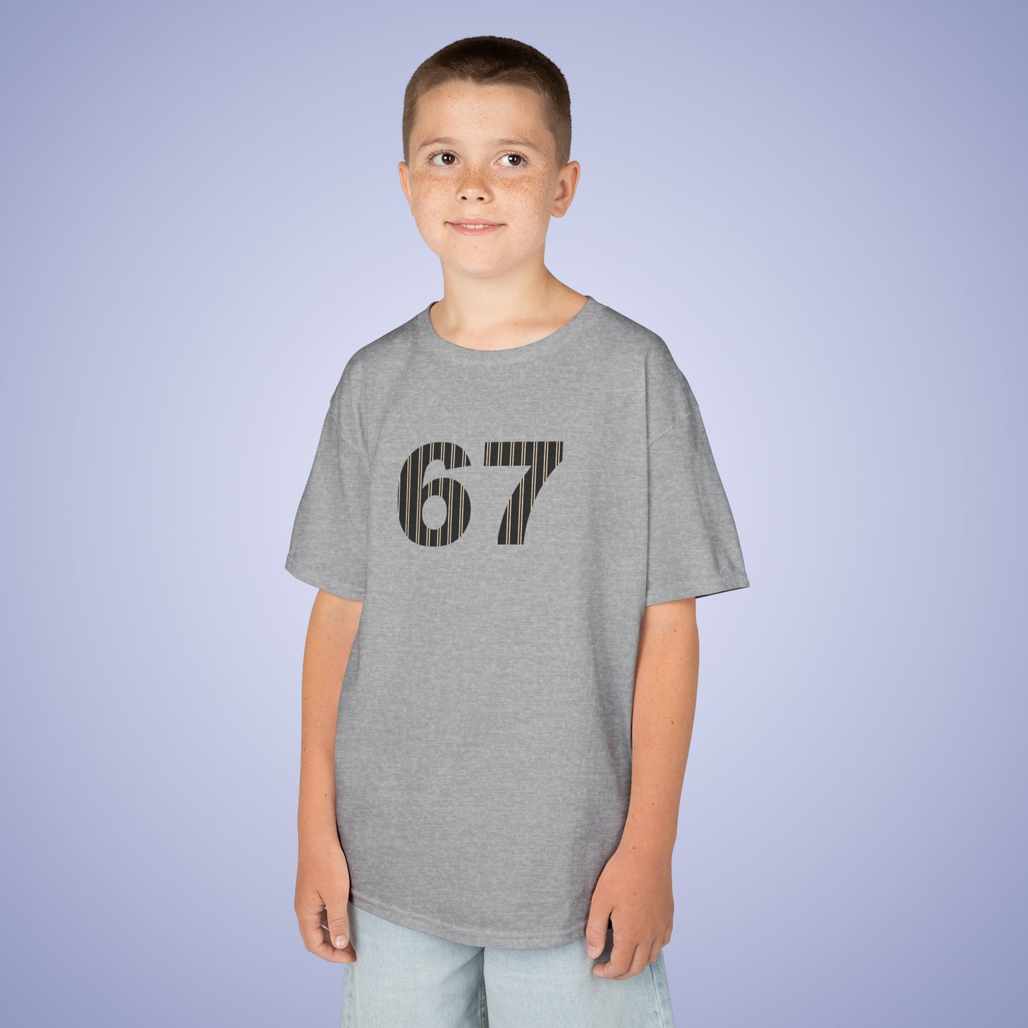 Striped 67 Tee Fun Trending Kids Cotton T Shirt Six Seven Youth