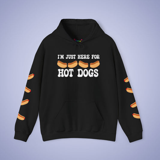 Im Just Here for the Hot Dogs Sleeve Print Hoodie | Hot Dog Lover Gift White