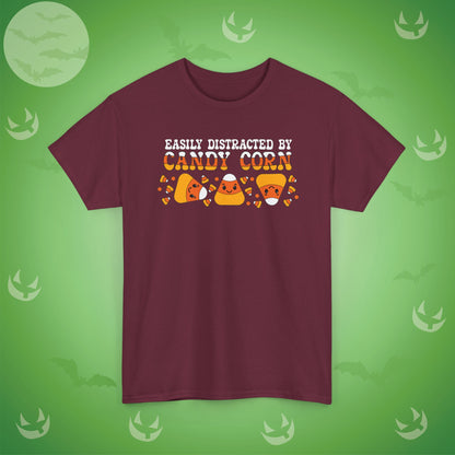 Easily Distracted by Candy Corn Halloween T-Shirt | Funny Graphic Design