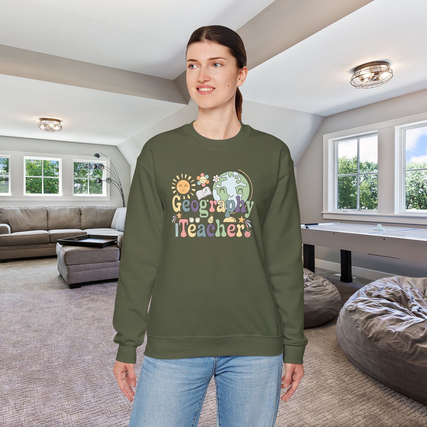 Geography Teacher Crewneck Sweatshirt Retro Unisex Back to School