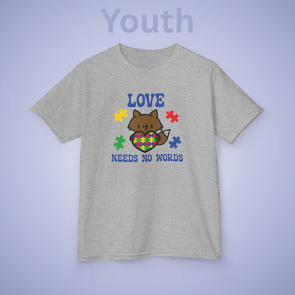 Love Needs No Words Fox Graphic Autism Awareness Cotton Youth T Shirt