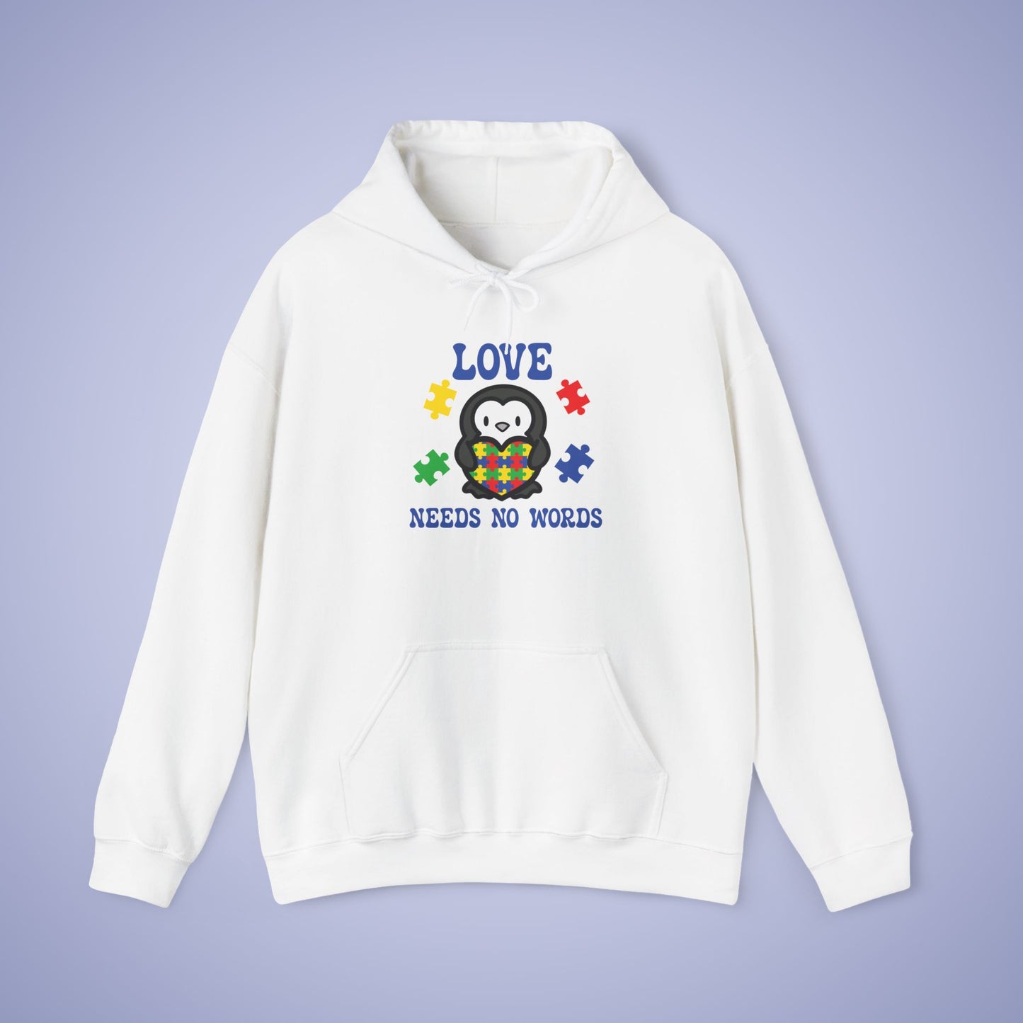 Love Needs No Words Penguin Lover Graphic Autism Awareness Hoodie Unisex