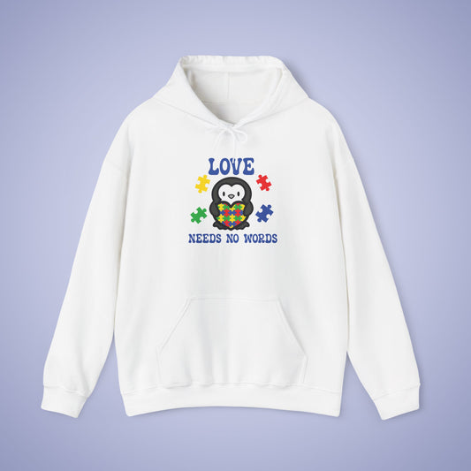 Love Needs No Words Penguin Lover Graphic Autism Awareness Hoodie Unisex