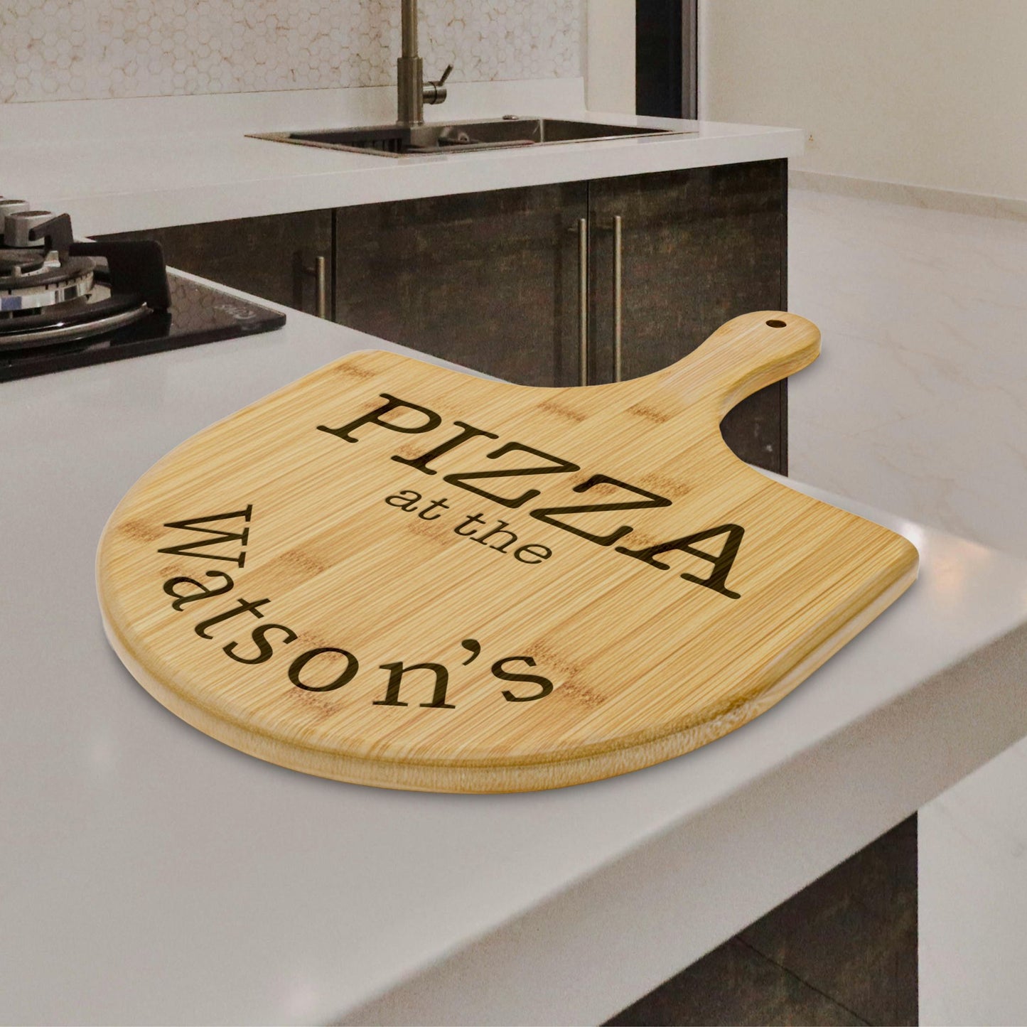 Engraved Pizza with the Family Personalized Gift Bamboo Pizza Board
