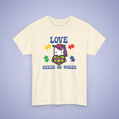 Unicorn Puzzle Heart Graphic Love Needs No Words Autism Awareness Unisex T Shirt