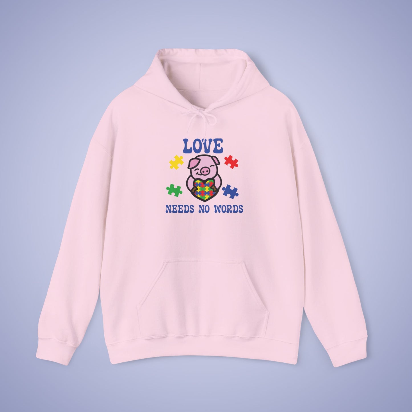Love Needs No Words Pig Lover Graphic Autism Awareness Hoodie Unisex