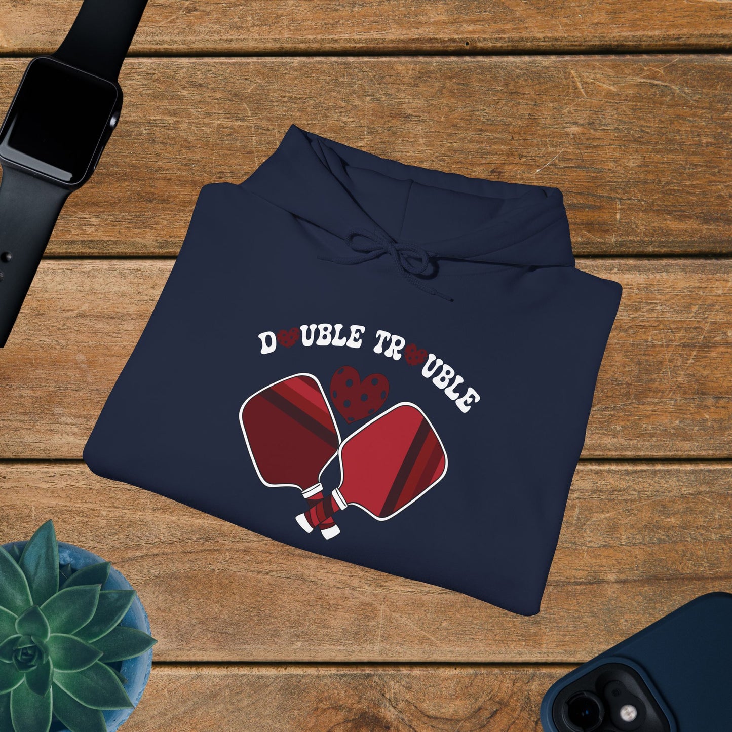 Double Trouble Pickleball Hoodie | Couple Matching Pickleball Lover Gift Dark Crimson Version