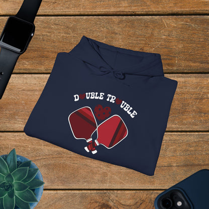 Double Trouble Pickleball Hoodie | Couple Matching Pickleball Lover Gift Dark Crimson Version