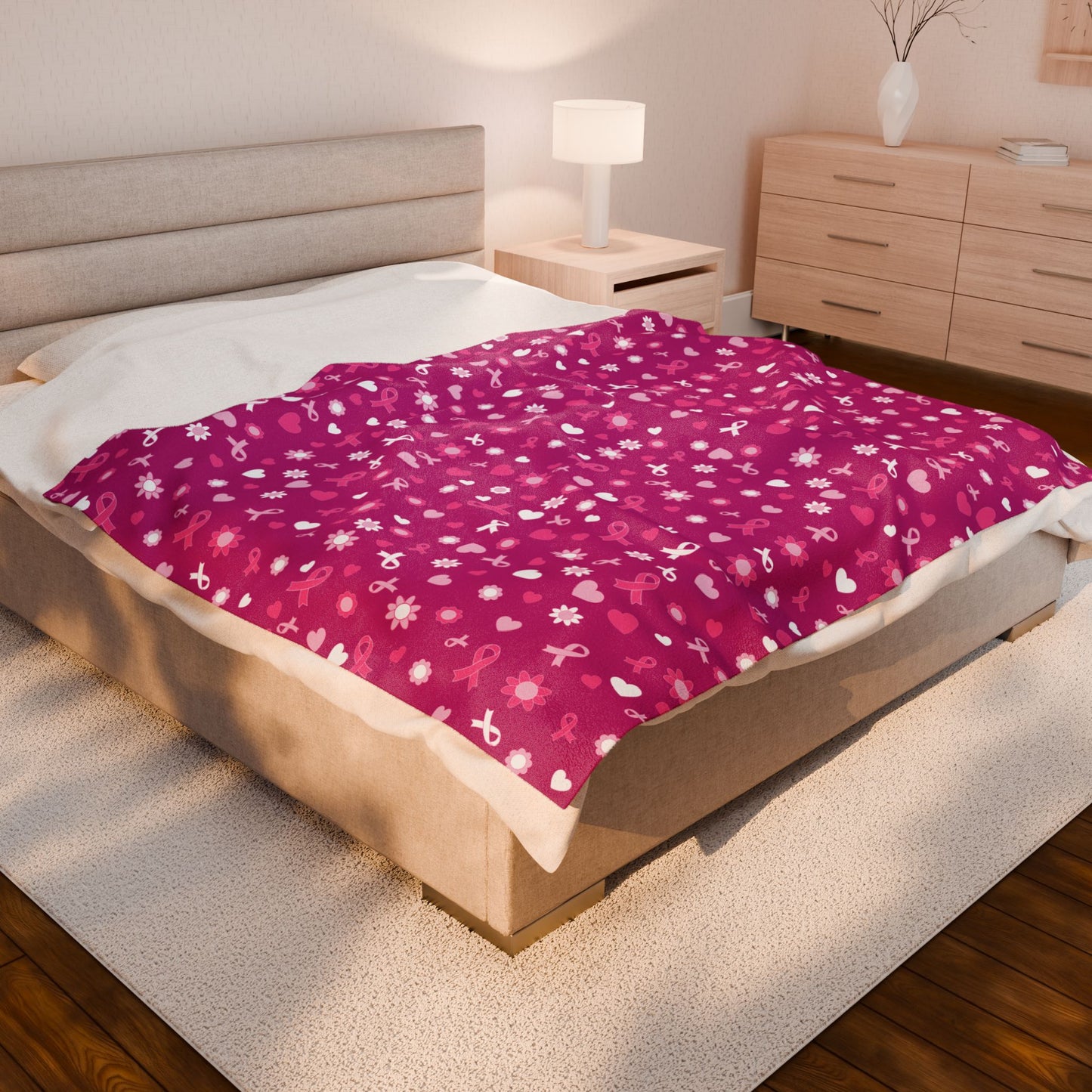 Breast Cancer Awareness Pink Velveteen Plush Blanket 3 Sizes Chemotherapy Gift