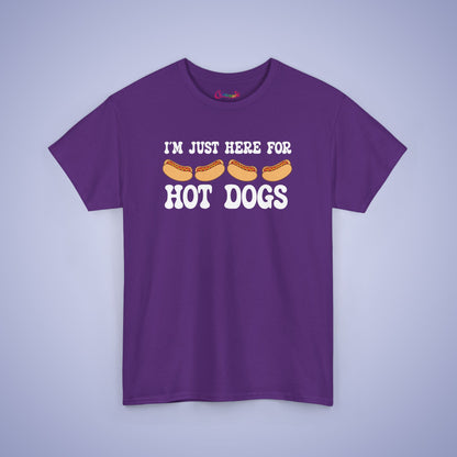 I'm Just Here for the Hot Dogs Funny Hot Dog T-Shirt | Hot Dog Lover Gift White