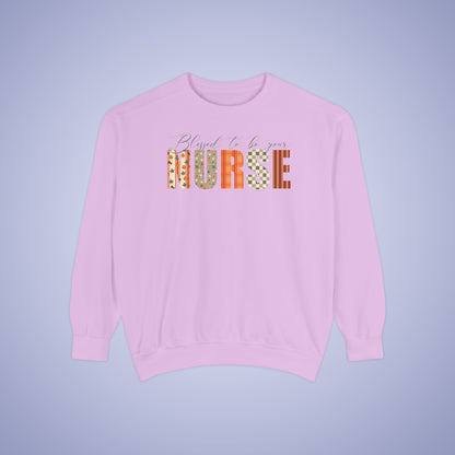 Blessed to be Your Nurse White Thanksgiving Patterned Word Art Comfort Sweatshirt Unisex